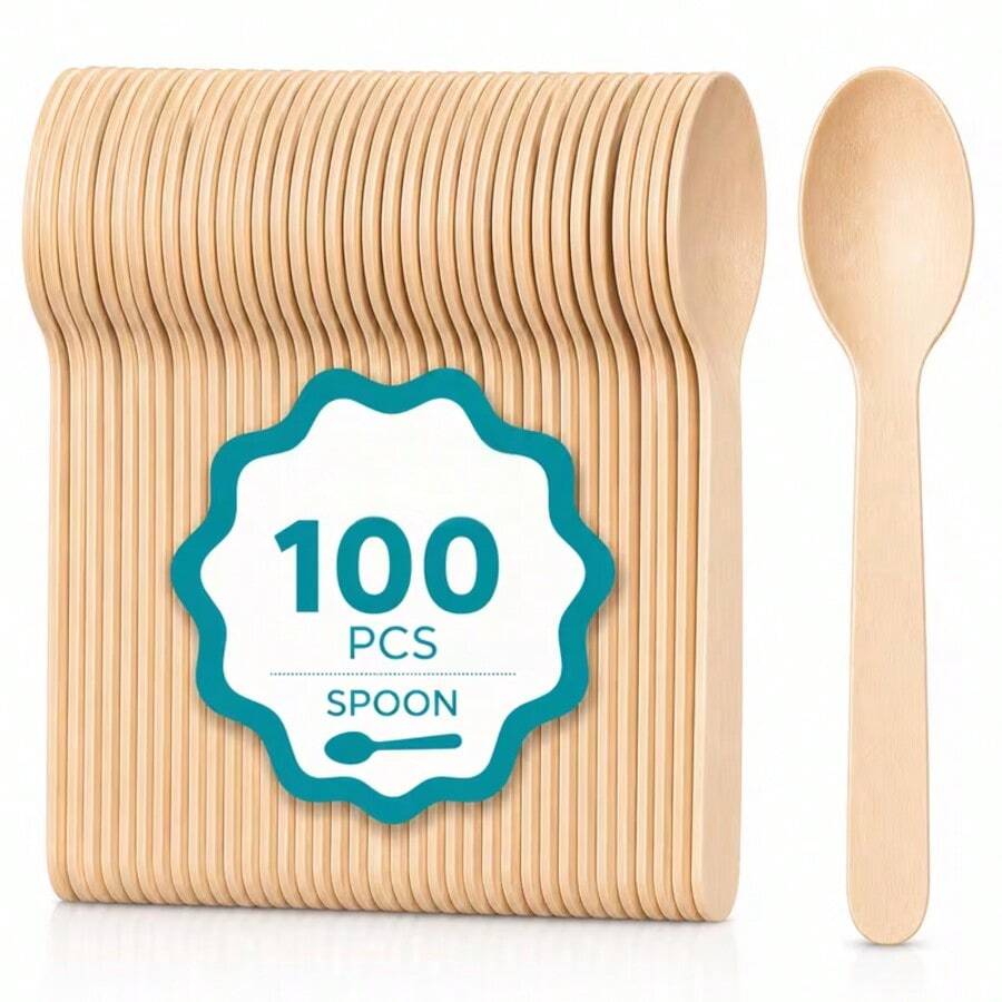 10/20/50/100pcs Wooden Spoons, Suitable For Parties, Picnics, Weddings, Offices, Indoor/Outdoor Events, Christmas, Thanksgiving, Birthday Celebrations, Cakes, Desserts And Daily Home Use