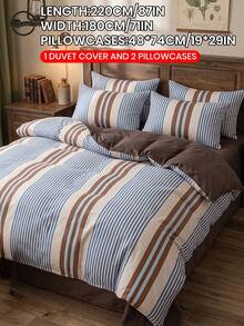 2/3pcs Blue Striped Pattern Duvet Cover Set, Bedding Set, Duvet Cover, Comfortable And Breathable, Comfortable, Machine Washable, Room Decor, Bedroom Decor, Dorm Bedding, Suitable For All Seasons, Fits Single/Double/Queen/King Bed, Autumn Home Decor, Duvet Insert Not Included - Multicolor - View 14