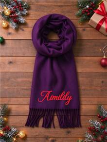 Customized Name Embroidered Scarf, Women's Winter Scarf, Letter Pattern Scarf, Winter Fashion Accessory, Wool Christmas Scarf, Comfortable Long Scarf, Girls Scarf - Multicolor - View 20