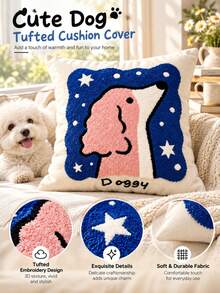45X45cm 1pc Cute Pattern Throw Pillow, Textured Floral, Cartoon And Animal Design, Sofa, Bedroom And Living Room Home Decor Decorative Cushion - Navy Blue - View 1