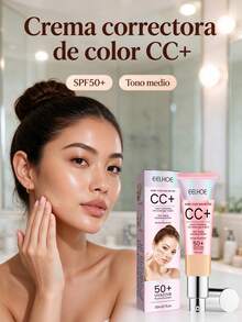 EELHOE Crema Correctora de Color CC+, FPS 50+, Cobertura Total, Aclare, Blanqueza, Homogeneización del Tono de la Piel, Larga Duración, Hidratante, Impermeable, Resistente al Sudor, Ligera, Suave, Maquillaje Cosmético de Belleza - Medio - Ver 2