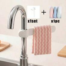 2pcs/Set Multifunctional Adjustable Faucet Towel Rack (Includes 1pc Random Color Cleaning Cloth), No-Drill Sink Towel Holder, Kitchen Dishcloth Drying Rack, Bathroom Space-Saving Storage, Fits Multiple Pipe Diameters, Kitchen Sink Accessories - Multicolor - View 7