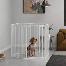 Barrière De  Parc Enclos Chien Pliable Modulable 6 Panneaux Avec Porte Hauteur 100 Cm Blanc - A - View 5