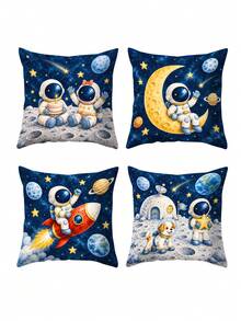 1pc/4pcs Astronaut Print Pillow Case, Suitable For Living Room Sofa Bedroom Daily Home Decor, Applicable For Daily Home Decor Throw Pillows, Pillow Insert Not Included - Multi-color a - View 8