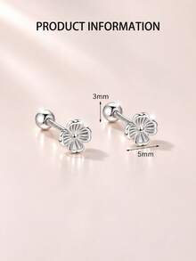 FOREVER QUEEN 1PC 925 Sterling Silver Nose Stud Flat Back Cartilage Earring Lucky Four Leaf Clover Labret Monroe Lip Piercing Jewelry For Women Men - Single - View 5