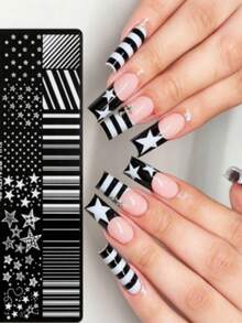 Line And Dot Pattern Nail Art Template, 1 Set. Easy-To-Use Nail Art Stamping Plate, Suitable For DIY Design With Gel Nail Polish. Classic Line And Dot Pattern Reusable Nail Design Template, Suitable For Home And Nail Salons. - Multicolor - View 2