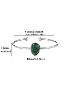 1pc Stainless Steel Green Moss Natural Stone Women's Bracelet 18K Gold Plated Open Adjustable Bangle Bohemian Style Jewelry - 4 - View 21