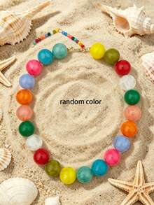 1pc European & American Bohemian Geometric Beaded Exaggerated Mixed Color Beaded Necklace For Women, Summer Beach Vacation - Beaded Necklace - View 23
