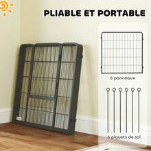 Parc Pour Chien, Enclos Chien 6 Panneaux Modulable Et Pliable, Portable En Acier Avec Porte 80 X 80 Gris - A - View 9