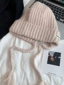 1pc Autumn/Winter New Cable Knit Beanie Hat, Pullover Earflap Aviator Ski Hat, Lei Feng Hat For Women And Men, Solid Color Versatile Large Head Circumference Knitted Hat - Multicolor - View 4