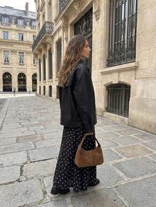 Women's Autumn/Winter Black Polka Dot Elegant High Waist Skirt - Black - View 5