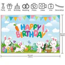 1件裝兔子生日裝飾品 快樂復活節背景布 生日快樂橫幅 復活節彩蛋兔子主題攝影背景 春季節慶派對用品 - 查看 8