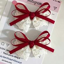 ML&ZA Vintage Lace Bow Hair Clip, Burgundy Satin Bow Hair Clip, Sweet Pastoral Style Side Fringe Hair Accessory, Suitable For Girls And Women - Multicolor - View 6
