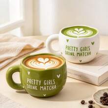 1/2/4pcs 285ml/9.5OZ Heart-Shaped Matcha Design Ceramic Coffee Mug, Asymmetrical Cute Handmade Ceramic Matcha Cup, Suitable For Coffee, Milk, Juice, Latte, Cappuccino And Other Beverages, Perfect Gift For Friends And Lovers - Multicolor - View 13