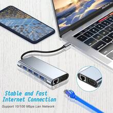 KLACK محور USB-C 10 في 1 مع مخرج فيديو 4K، VGA، USB 3.0، RJ45، وقارئ بطاقة SD - مشاهدة 3