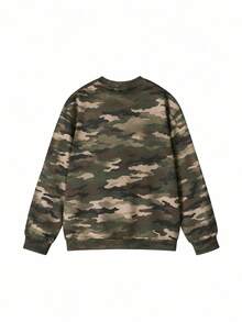 1pc Women's Camouflage Tiger Print Crew Neck Sweatshirt, Casual Long Sleeve Pullover, Suitable For Daily Wear - Army Green - View 5