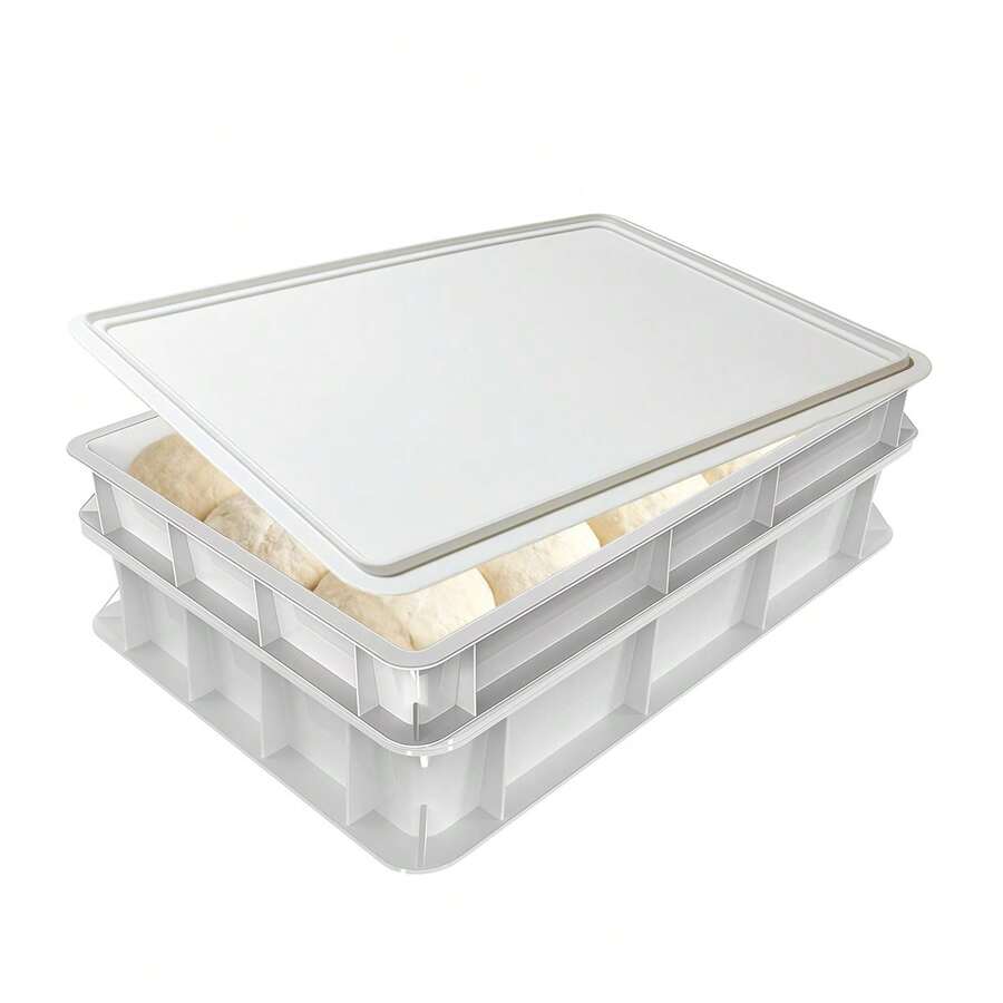 Pizzaballenbox mit Deckel 40x30x7,5 cm, stapelbare Teigbox lebensmittelecht , Gärbox für Pizzateig, Brotteig und Sauerteig, Teigwanne für Küche und Haushalt - Übersicht 1