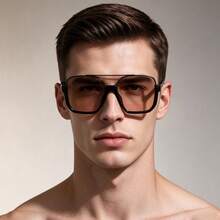 New Men's Vintage Casual Half-Frame Fashion Glasses, Large Frame, Double Bridge Design, Tea-Colored Lenses, Women's High-End Aesthetic Unique Style, Versatile Casual Personalized Premium Fashion Glasses - A - View 2