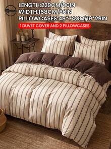2/3pcs Brown Striped Print Duvet Cover Set, Bedding Set, Comfortable Breathable Duvet Cover, Comfortable, Machine Washable, Bedroom Decor, Dorm Bedding, Suitable For Twin/Full/Queen/King Bed, Autumn Home Decor, All Seasons And Winter, Duvet Insert Not Included - Multicolor - View 16
