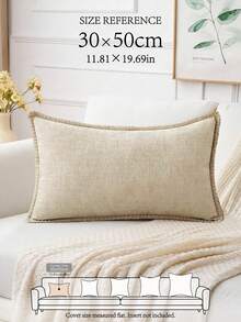 LongNap 1pc Soft & Comfortable Beige Chenille Pillow Cover With Sewn Edges, Suitable For Sofa And Bed, Spring/Summer - Beige - View 8