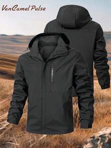 Vancamel Pulse Men's Solid Color Hooded Outdoor Sports Windbreaker Jacket, Versatile Commuter Minimalist Jacket - Black - View 2