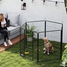 Parc Pour Chien, Enclos Chien 6 Panneaux Modulable Et Pliable, Portable En Acier Avec Porte 80 X 100 Gris - A - View 1