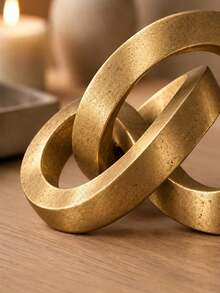 1pc Gold Resin Knot Sculpture, Modern Abstract Interlocking Ring Statue, Luxury Geometric Desktop Decor, Minimalist Home Decoration, Suitable For Living Room, Bookshelf, Mantel, Entryway, Office Desk, Coffee Table, Housewarming Gift, Modern Art Decor - A - View 2