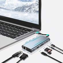 KLACK محور USB-C 10 في 1 مع مخرج فيديو 4K، VGA، USB 3.0، RJ45، وقارئ بطاقة SD - مشاهدة 5