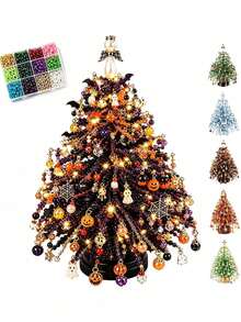 1 Set DIY Beaded Halloween Christmas Tree Kit, Handmade Mini Desktop Halloween Beaded Artwork, Shiny Holiday Decoration, Crystal Beaded Halloween Christmas Tree Making Set, Holiday Desktop Ornament, Halloween Gift - Multicolor - View 1