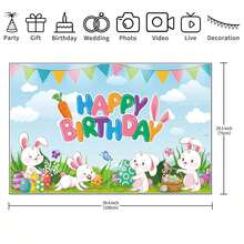 1件裝兔子生日裝飾品 快樂復活節背景布 生日快樂橫幅 復活節彩蛋兔子主題攝影背景 春季節慶派對用品 - 查看 9