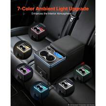 كونسول مركزي عالمي لمقعد الخلف مع إضاءة محيطية ب- 7 ألوان، شحن USB/Type-C/ولاعة سجائر، منظم كونسول مركزي للمقعد الخلفي مع حامل أكواب وهاتف لسيارات MPV، سيدان، SUV - سلكي - مشاهدة 5