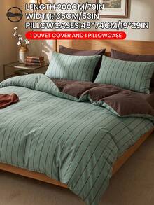2/3件組鼠尾草綠條紋印花被套組，舒適透氣、柔軟親膚、可機洗，臥室裝飾、宿舍床上用品，適用單人/雙人/加大/特大床，秋季居家裝飾，四季與冬季使用，不含被芯 - 彩色 - 查看 13