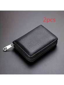 1/2pcs PU Leather Card Holder, Zipper Wallet With 20 Card Slots, Bank Card Credit Card Holder, Suitable For Travel And Daily Use, Ideal Gift For Men, Perfect For Gifting, Gift For Loved Ones, Birthday Gift - Black - View 7