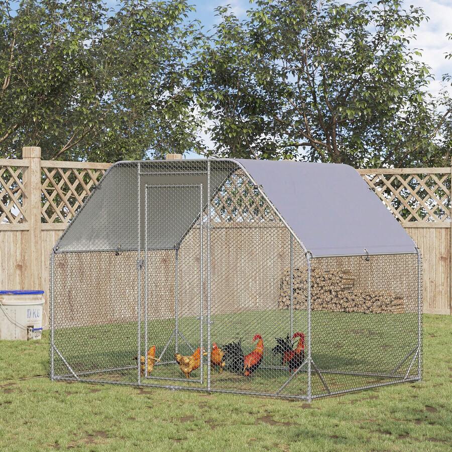 Recinto Per Galline Con Telo Di Copertura Per 4-6 Polli In Acciaio, 280x190x195 Cm - A - View 1