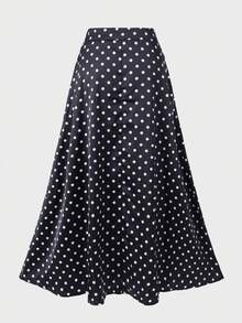 Women's Autumn/Winter Black Polka Dot Elegant High Waist Skirt - Black - View 7