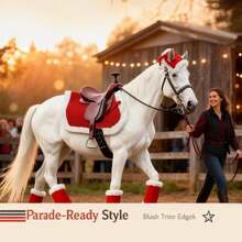 Christmas Horse Costume – Complete Red & White Set For Cards Parades And Barn Parties– Parade Holiday Outfit For Horses (6-Piece Christmas Set,1pc Hat + 1pc Saddle Pad + 4pcs Legging) - Red - View 5