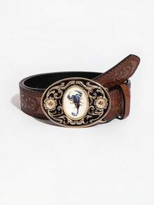 1pc Vintage Palace Style Brown Scorpion Buckle Dragon Embossed Leather Belt For Women Summer, School Fall, Autumn, Halloween - Brown Scorpion Button Dragon Pattern - View 5