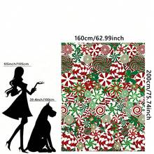 1件裝聖誕糖果螺旋法蘭絨披毯，紅綠對比糖果棒紋路，冬季保暖客廳毯 - 彩色 - 查看 13
