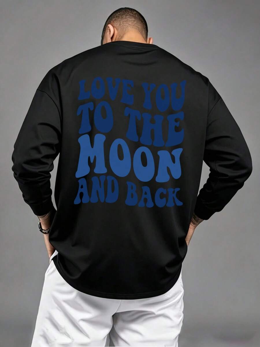Men's Summer Fashion Versatile Minimalist Melting English Print Crew Neck T-Shirt - Black - View 1