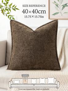 LongNap 1pc Soft & Comfortable Skin-Friendly Double-Sided Chenille Pillow Cover With Stitched Edges (Without Filler), Suitable For Sofa And Bed, Spring/Summer Farmhouse Velvet Pillowcase, Decorative Square Cushion Cover - Coffee Brown - View 6