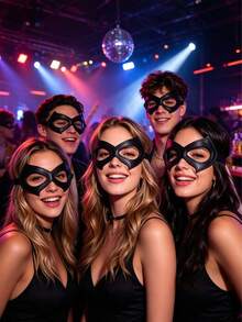 Women's Black Cat Half Face Mask, Leather Texture, Cosplay Costume Accessory, New Year Party, Halloween, Christmas Gift - Multicolor - View 4