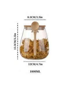 Round Glass Jar Set With Wooden Spoon - 350ml + 600ml + 1000ml | High Borosilicate Glass, Heat And Cold Resistant, Suitable For Storing Spices, Tea, Nuts, Candy, Snacks, Coffee And Food - Multicolor - View 11