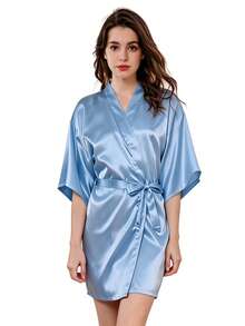 Customized Satin Bridal Half Sleeve Robe,Personalized Bridesmaid Wedding Robe,Personalized Satin Robe,Bridesmaid Prep Robe,Wedding Party Robe,Size-XL - Multicolor - View 19