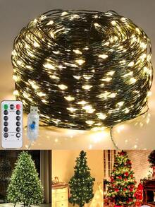 1PC 50LED/100LED/200LED Green Copper Wire Fairy String Lights, USB Powered (Plug And Play, Remote Control, Valentine's Day Atmosphere Lights, Classic 8-Mode LED Decorative Lighting, Home Decor, Atmosphere Lights, Holiday Lighting, Suitable For Valentine's Day, Christmas, Bedroom, Wedding, Party, Christmas Tree Decoration) - Multicolor - View 4