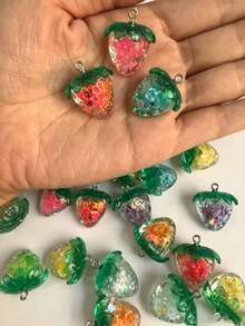 5pcs High Glossy Iridescent Transparent Strawberry Pendants For DIY Bracelet, Necklace, Earring, Mobile Phone Chain, Bag Decoration Accessory - Red - View 7