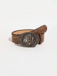 Boho 1pc Western Style Printed Lady Belt With Rose Buckle Halloween Valentine's Day Valentines Summer, School Fall, Autumn, Halloween - Brown - View 5