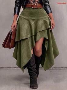Women's High Waist Asymmetrical Skirt Asymmetrical Layered Ruffle Hem Midi Skirt Gothic Punk Style Flowy A-Line Skirts For Fall Winter Party Daily Wear - Olive Green - View 1