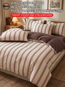 2/3件組卡其色條紋印花被套組，舒適透氣，可機洗，臥室裝飾，宿舍床上用品，單人/雙人/加大/特大床尺寸，秋季家居裝飾，四季與冬季適用，不含被芯 - 彩色 - 查看 17