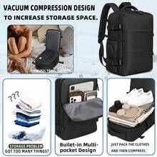 mokashu Vacuum Compression Backpack - Nylon, Multi-Pocket Storage, Hiking, Camping And Business Travel, Space-Saving Design, Durable Zipper Closure, Travel Backpack, Suitable For Air Travel - Black - View 1