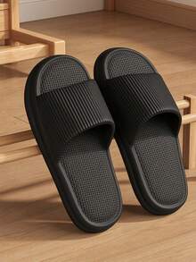 Plus Size 48-49 Men's Striped Casual Home Slippers Summer EVA Soft Sole Couple Vacation Comfortable Open Toe Sandals Daily Indoor Shoes - Black - View 11